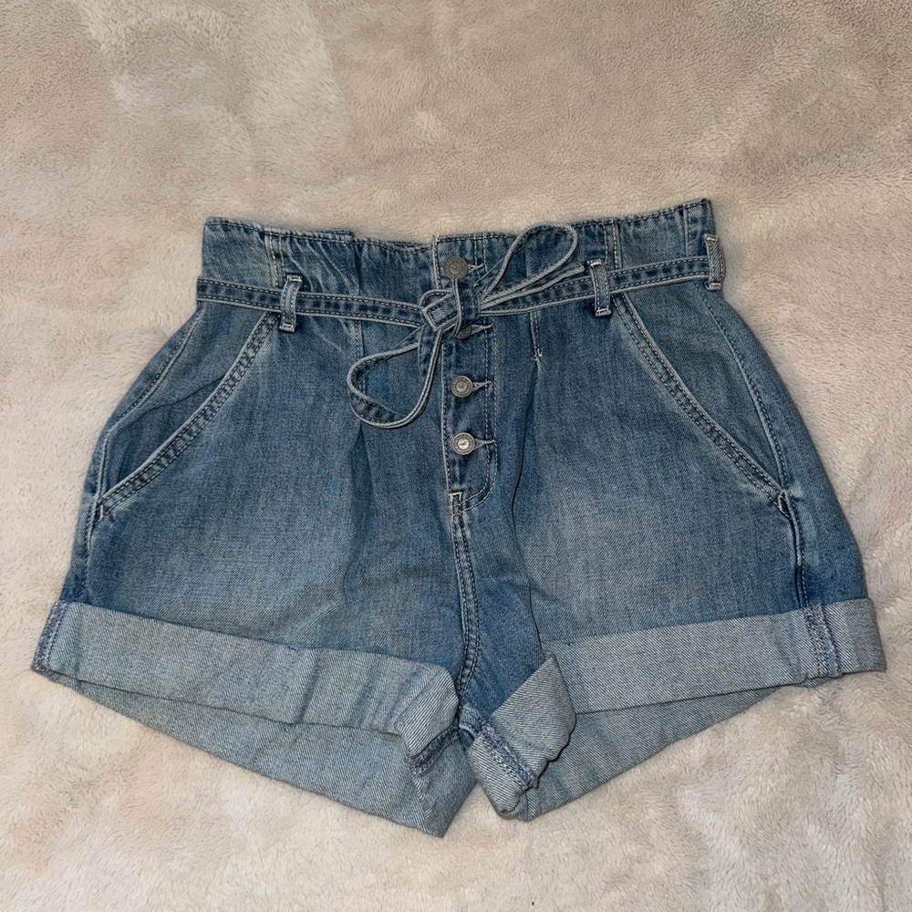 Hollister Blue Jean Shorts with Paper Bag Waist